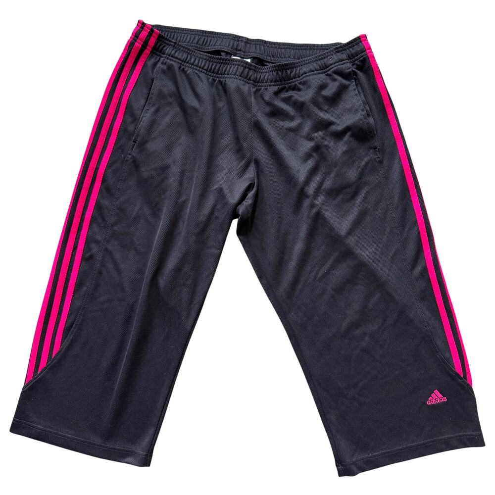 Adidas Black Capri Joggers Track Pants Large Pink Stripes Sporty Athletic Y2K